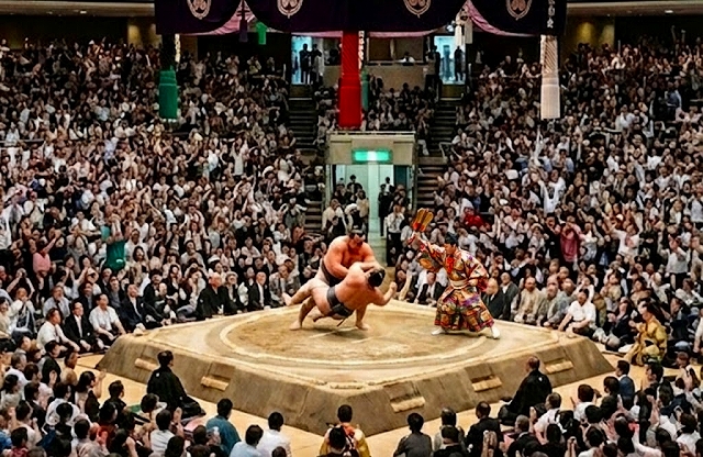 満員の観客で沸く国技館